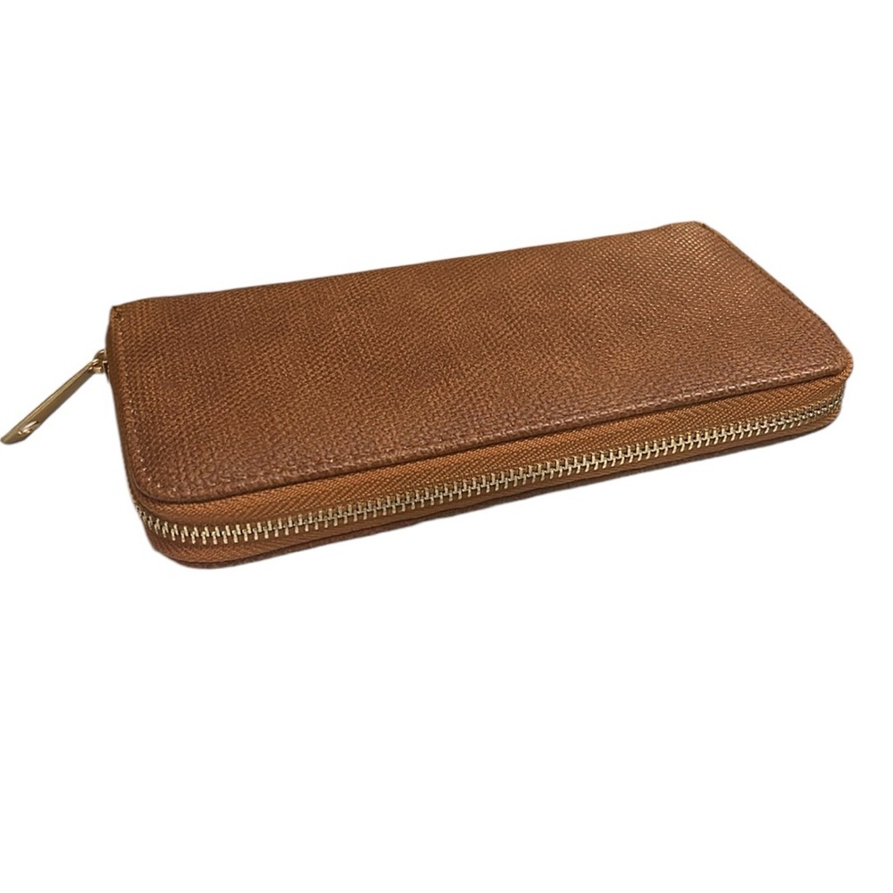 Brown Textured Faux Leather Accordion Zip Wallet- New